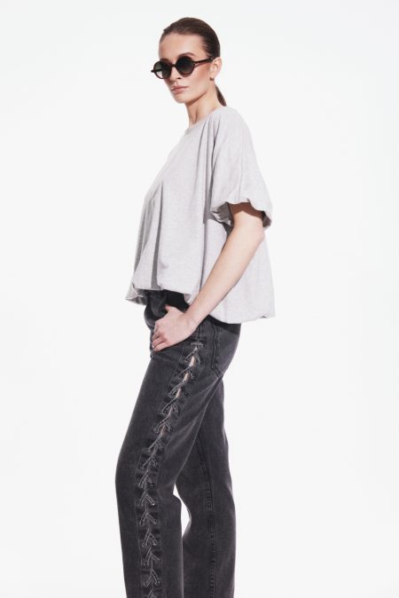Alternative view of Washed black lace up trousers