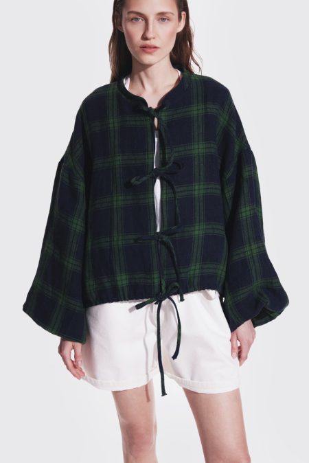 Alternative view of Linen jacket Green Tartan