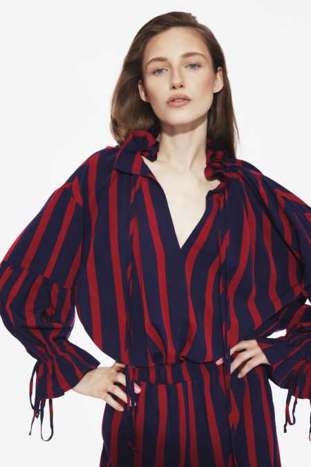 Alternative view of Striped flowy shirt Midnight Red